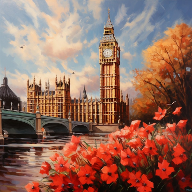 oil painting on canvas flower Artwork Big ben