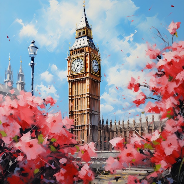 oil painting on canvas flower Artwork Big ben