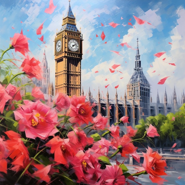 oil painting on canvas flower Artwork Big ben