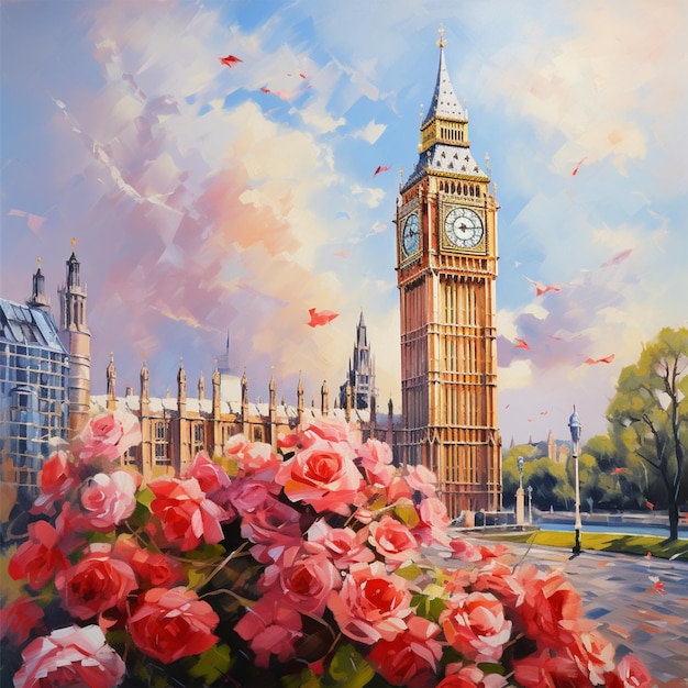 oil painting on canvas flower Artwork Big ben