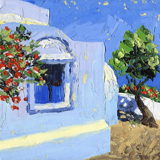 Oil painting on canvas house near the sea