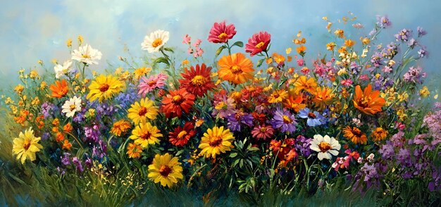 Oil Painting of a Colorful Wildflower Bouquet