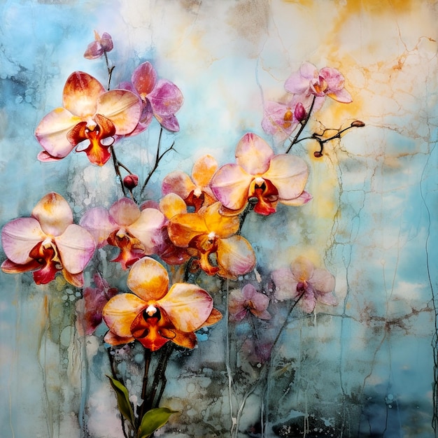 Photo oil painting flowers background