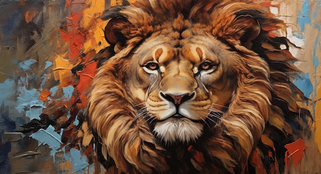 Oil Painting Lion Face