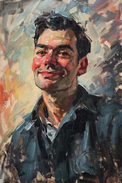 Oil painting portrait of a man in a black shirt with painted face