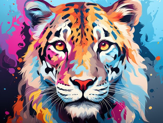 oil painting a snow leopard in vibrant watercolor art AI Generative