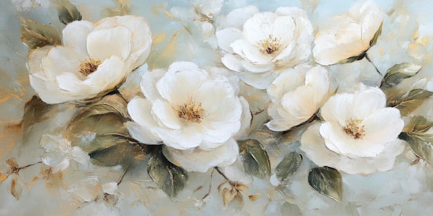 Photo an oil painting soft flower painting flowers are soft white cream color