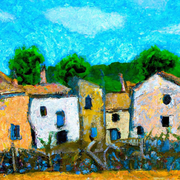 oil Painting of a village with Vang Gogh style