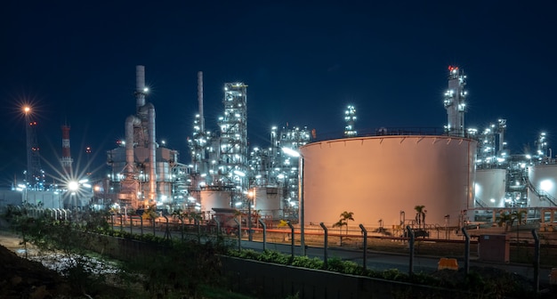 Oil petrochemical refinery plant during sunset