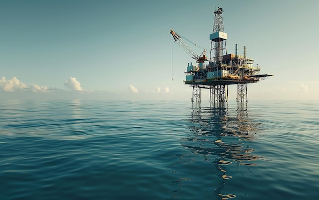 a oil platform is in the water with a sky background