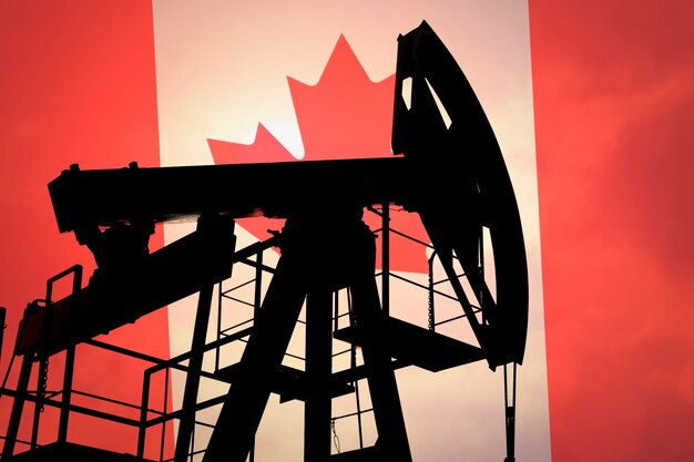 Oil pump on background of flag of Canada