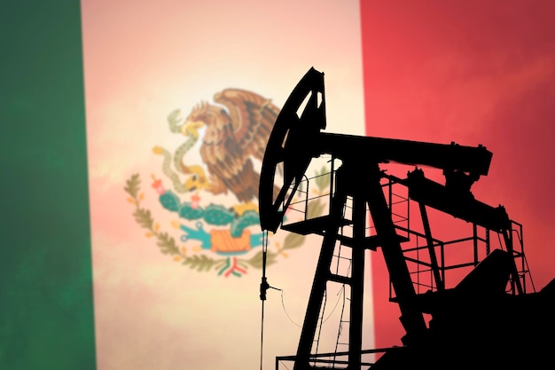 Oil pump on background of flag of Mexico