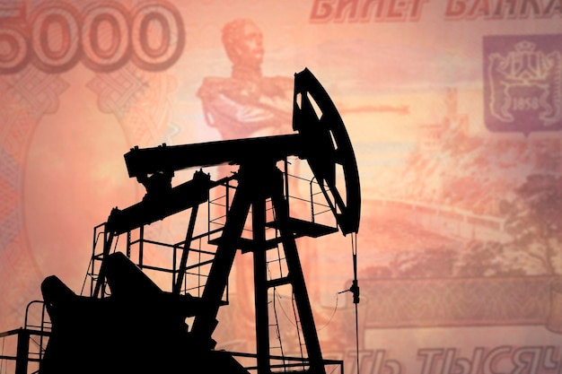 Oil pump on background of russian rouble