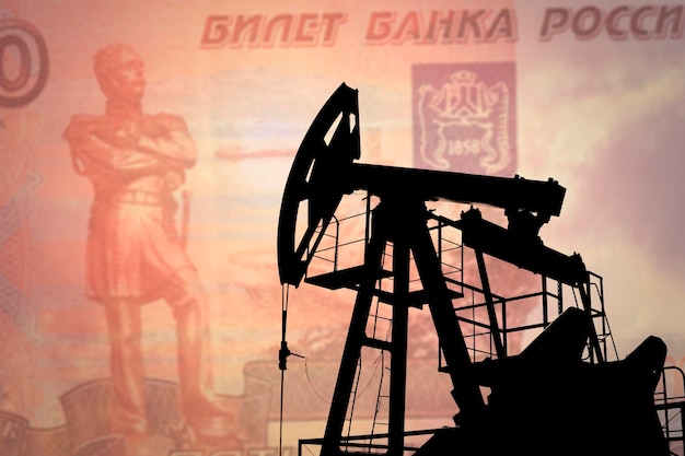 Oil pump on background of russian rouble