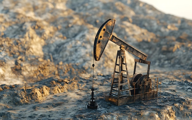 Photo oil pump in a desolate landscape