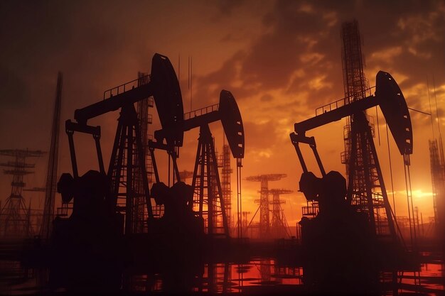 oil pump in sunset Generative AI