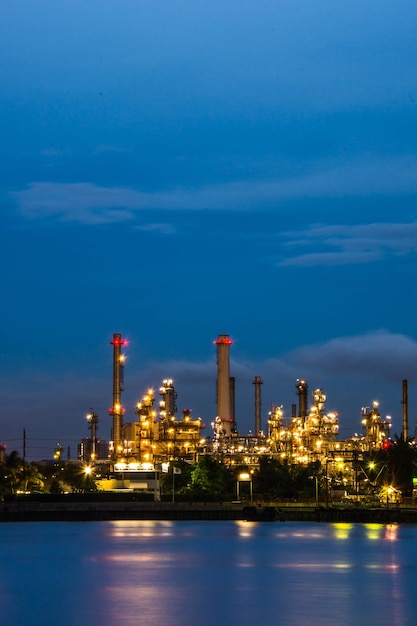 Oil refinery at night Chao Phraya river Thailand