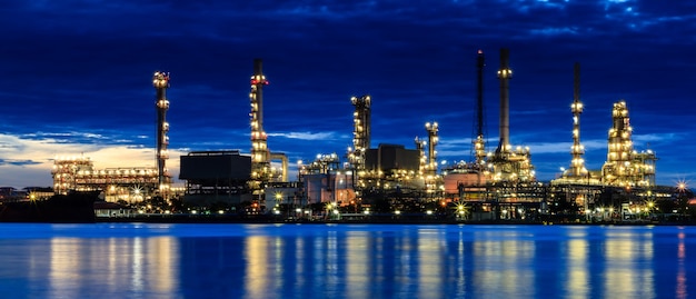 Oil refinery plant area at twilight 