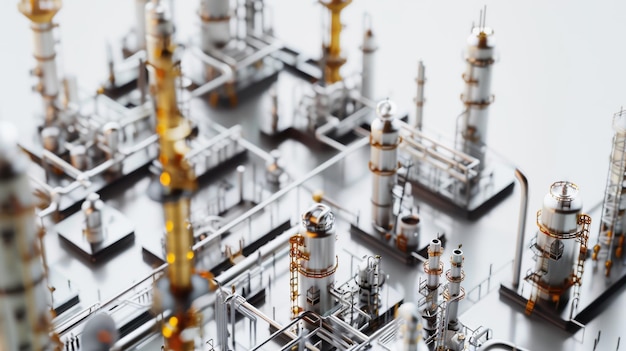 Photo oil refinery plant model standing on white surface