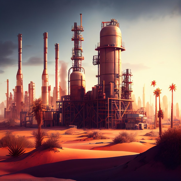 Oil refinery power station in desert Generative Ai