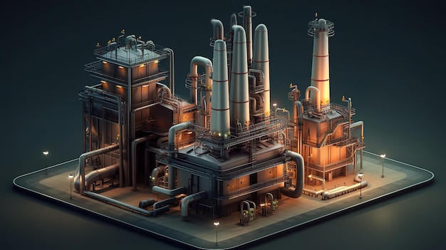 Oil refinery at twilight with reflection Generative Ai