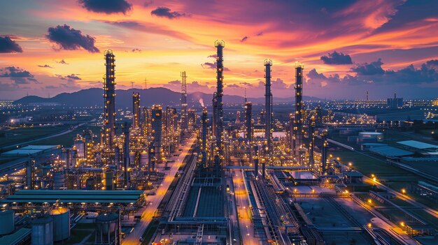 oil refinery with mountains in the background