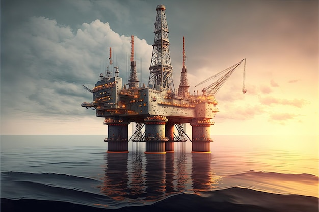 Oil rig platfomr on a calm sea ultra realistic image Generative Ai