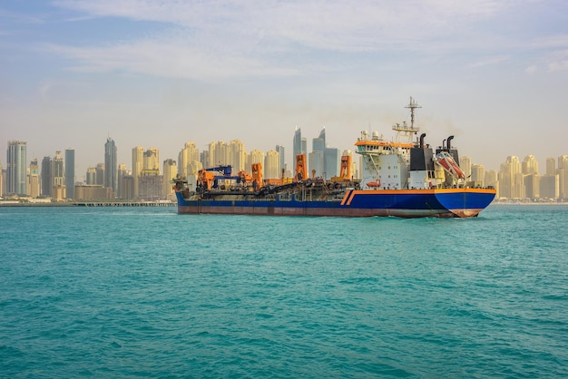 Oil tanker ship leaving the Dubai marina