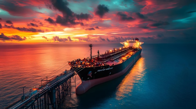 Oil Tanker Ship at Sunset