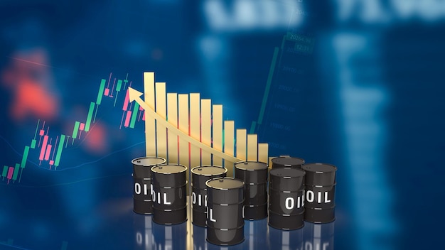 The oil tanks and  gold chart on business background 3d rendering