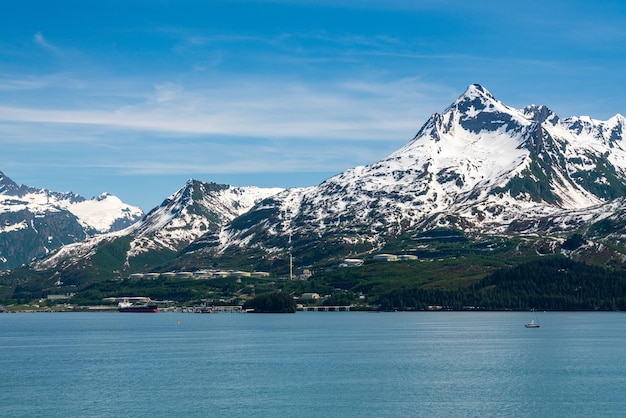 Oil tanks and refinery on coast of Valdez in Alaska