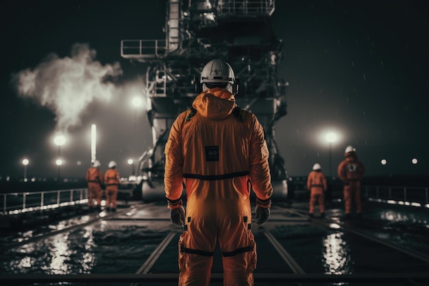 Oilrig workers working on an oilrig generative ai