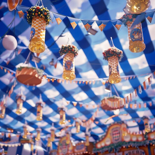 Photo oktoberfest background with blue and white checkered patterns