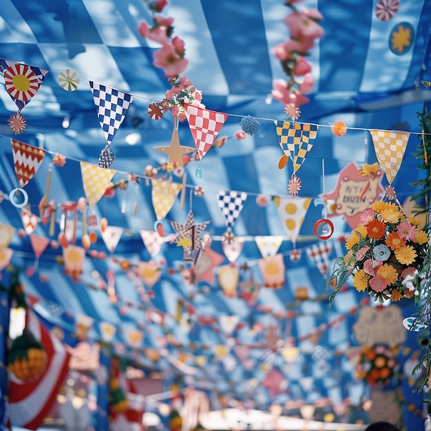 Photo oktoberfest background with blue and white checkered patterns