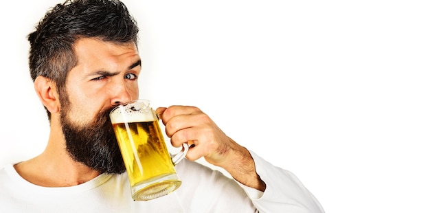 Oktoberfest bearded man drinking mug of beer alcohol bad habit brewing stylish guy at cafe pub