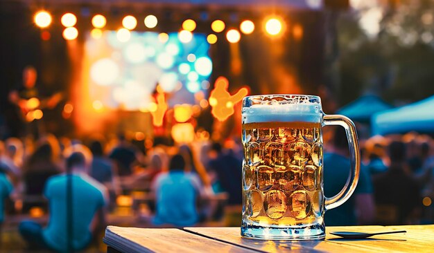 Oktoberfest Celebration Frothy Beer Mug at Outdoor Festival Concert