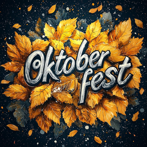 Photo oktoberfest lettering surrounded by autumn leaves illustration