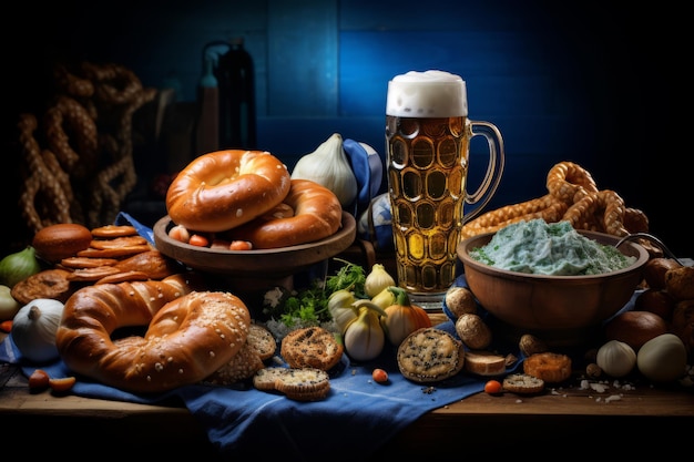 Photo oktoberfest tasty bavarian festival beer snacks