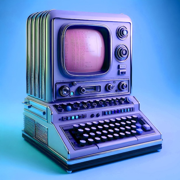 old 1950s computer on a pink background