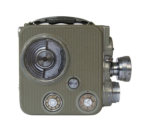 Old 8mm movie camera on white background