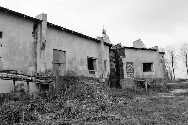 Old abandoned building in Ukraine Black and white tone