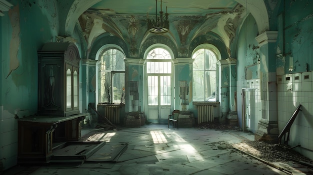 Old abandoned forgotten historical mansion Former Philipov manor Moscow region Generative AI