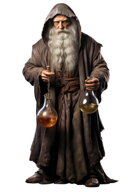 Old Alchemist white background portrait standing