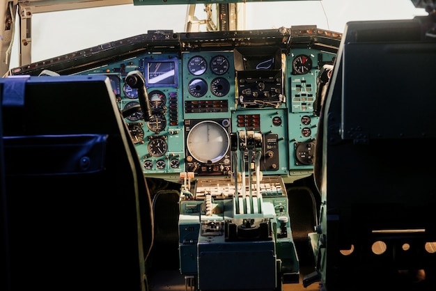 Old analog cockpit of the plane