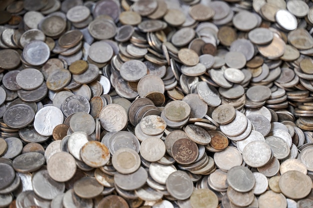 Old ancient coins background old ancient coins background many old copper coins in the chest as a sy...