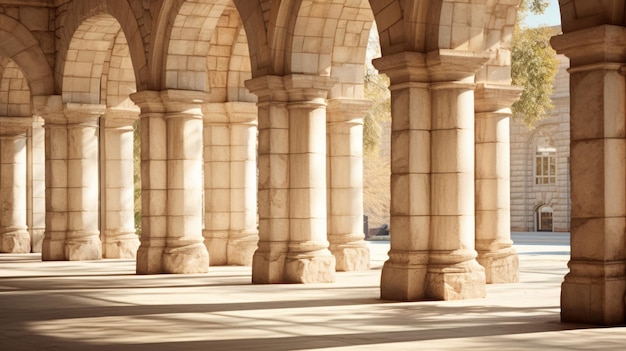 Old ancient columns in building of medieval architecture Neural network ai generated