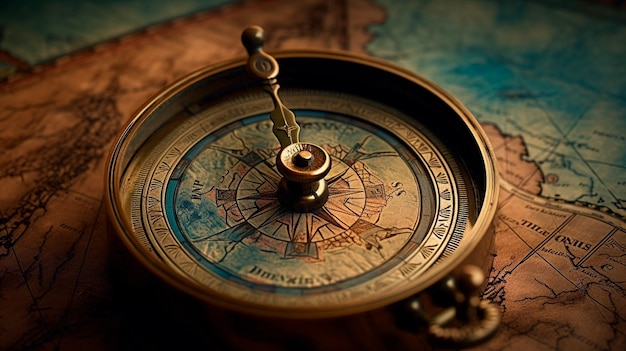 Old Antique Compass on a Paper Map Blue Gold background wallpaper Goals Objectives Purpose Why True North Organizational Alignment Generative AI