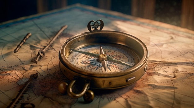 Old Antique Compass on a Paper Map Blue Gold background wallpaper Goals Objectives Purpose Why True North Organizational Alignment Generative AI