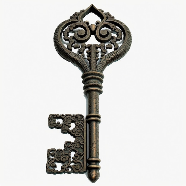 Old antique key on white background created with generative AI