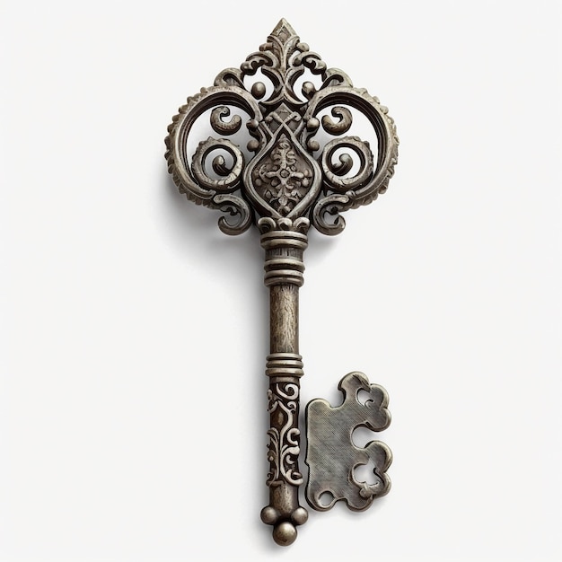 Old antique key on white background created with generative AI